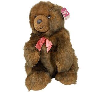 Gina Brown Teddy Bear Plush With Pink Bow 14" Softoys Collectible Stuffed Animal